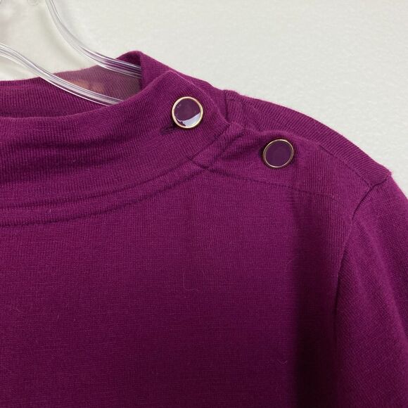 Talbots Women's Striped Knit Shirt Size M Purple Long Sleeve Shoulder Buttons - Picture 2 of 5